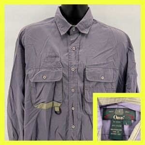 VTG Orvis Mens Long Sleeve Nylon Button Up Shirt Purple Size L Fishing Outdoor